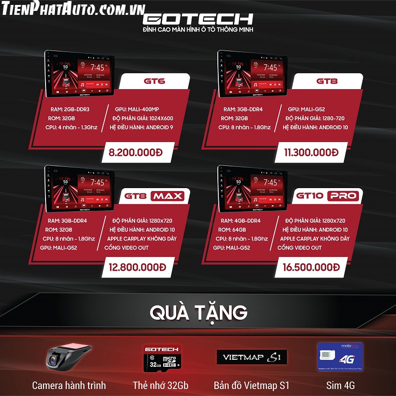 Bảng báo giá chi tiết 4 phiên bản màn hình Gotech mới nhất 2024
