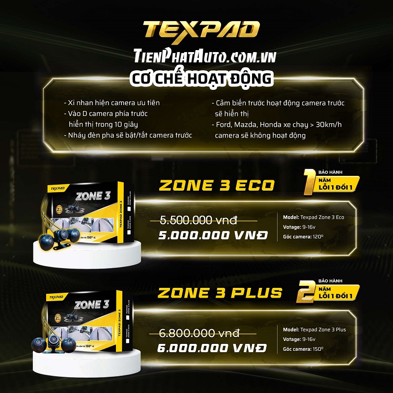 Bảng giá lắp camera 3 mắt Texpad Zone 3 Plus & Eco chính hãng