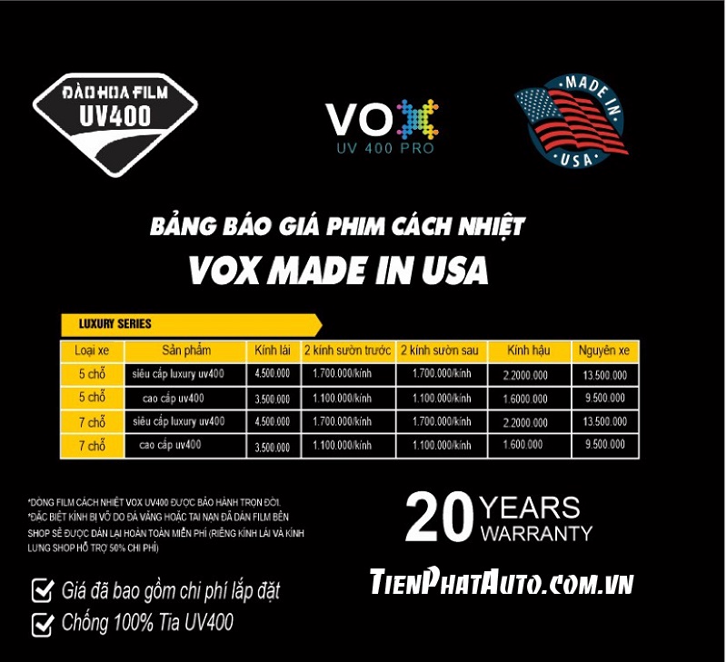 Bảng giá dán phim cách nhiệt Honda Civic chính hãng VOX