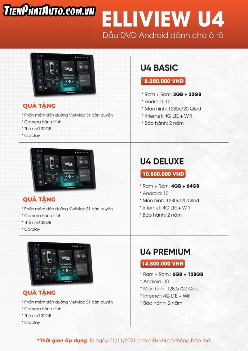 Cấu hình và bảng giá màn hình Android Elliview U4 chính hãng