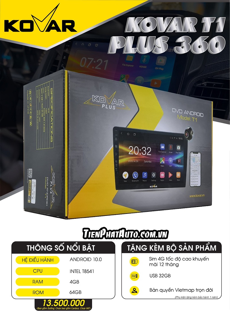 Bảng báo giá màn hình Kovar T1 Plus liền camera 360 chính hãng