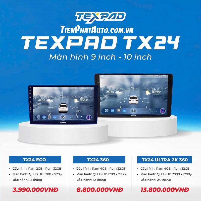 Bảng giá màn hình Android ô tô Texpad chính hãng