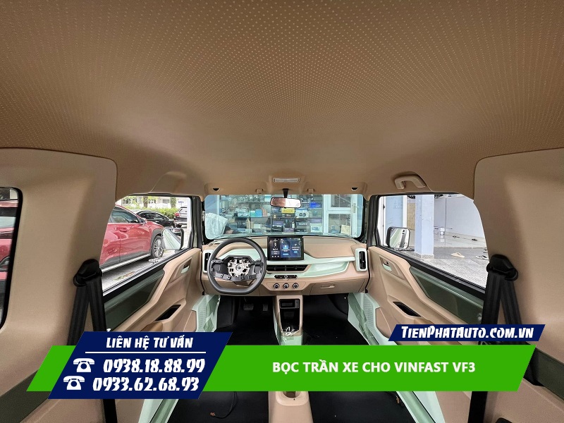 Trần da Nappa cho VF3 sang trọng và giúp vệ sinh dễ dàng