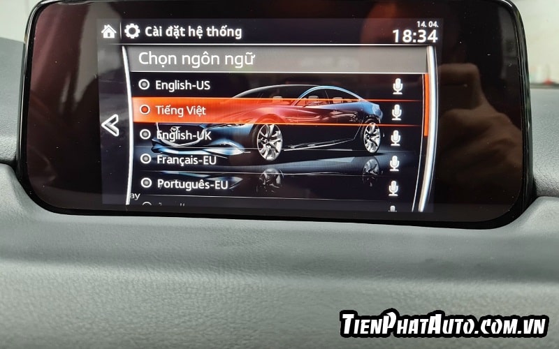 Thay đổi ngôn ngữ tùy ý sau khi kích hoạt tính năng ẩn xe Mazda