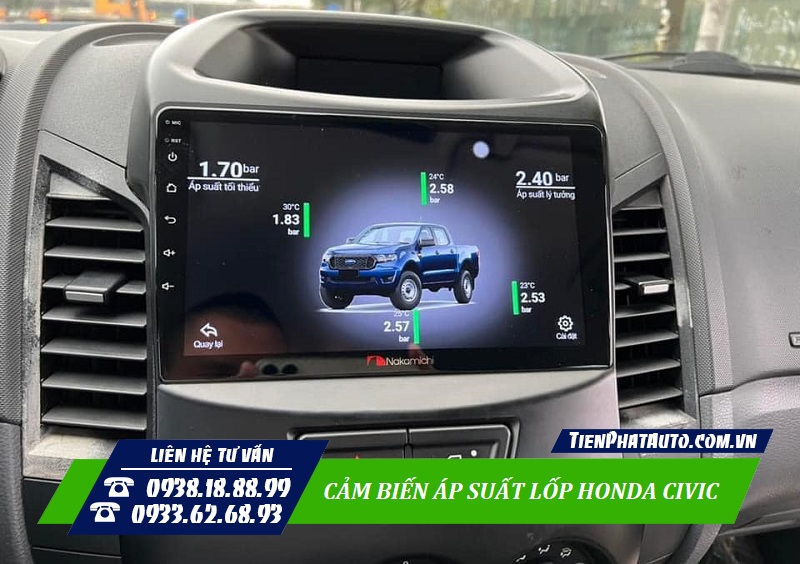 Áp suất lốp Civic giúp giám sát nhiệt độ 4 lốp xe hiệu quả