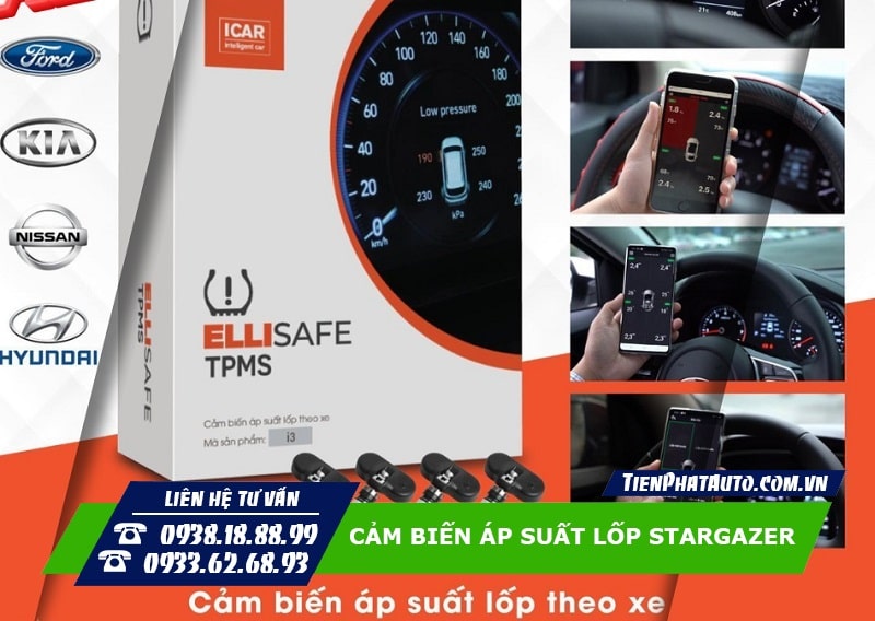 Hình ảnh cảm biến áp suất lốp cho Hyundai Stargazer loại tích hợp ODO xem được trên điện thoại