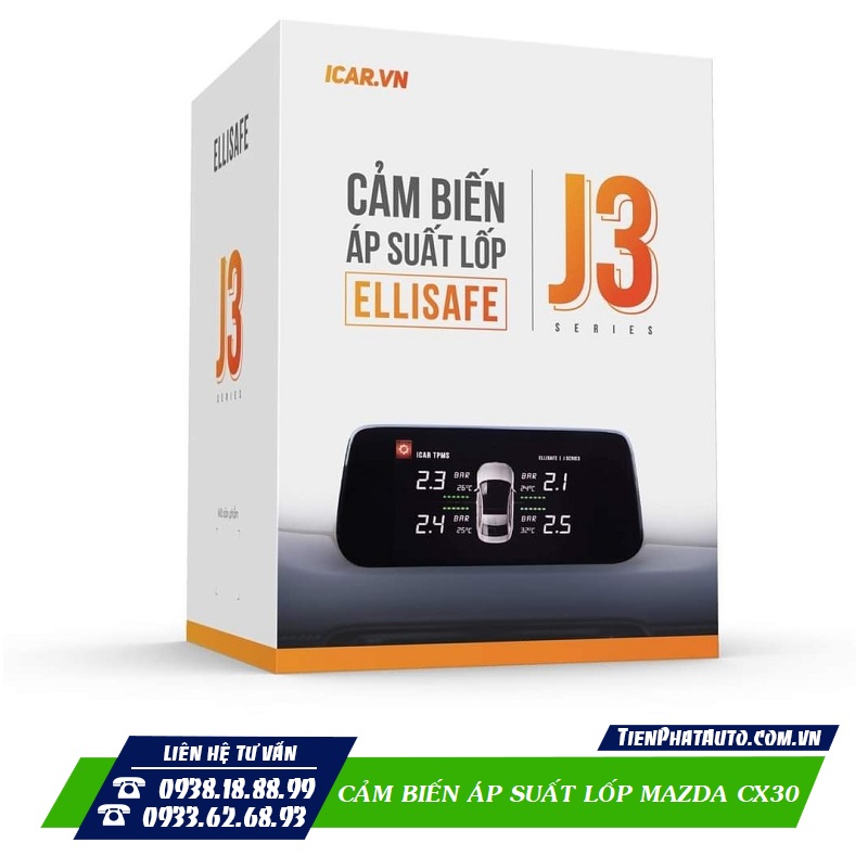 Cảm biến áp suất lốp Ellisafe J3 tích hợp màn hình DVD Mazda CX30