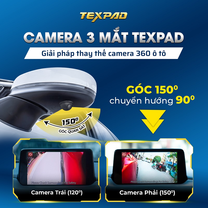Camera 3 mắt Texpad Zone 3 Plus có góc quay rộng đến 150 độ