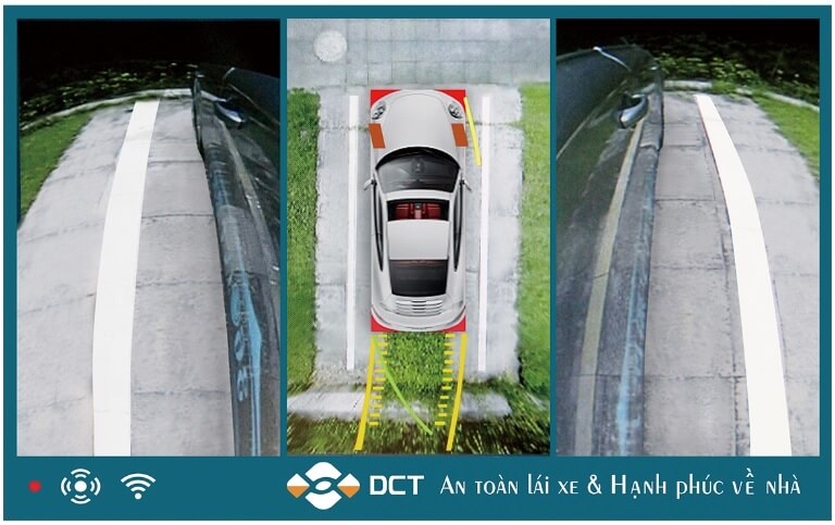 Quan sát được hai bánh sau khi lùi kèm vạch đánh lái