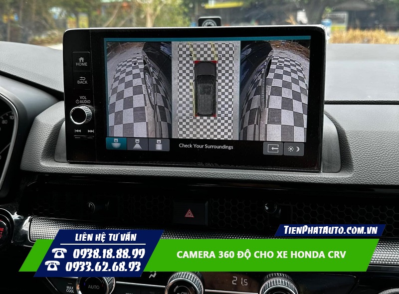 Hỉnh ảnh camera 360 cho Honda CRV hiển thị góc quay 2 bên hông trước xe