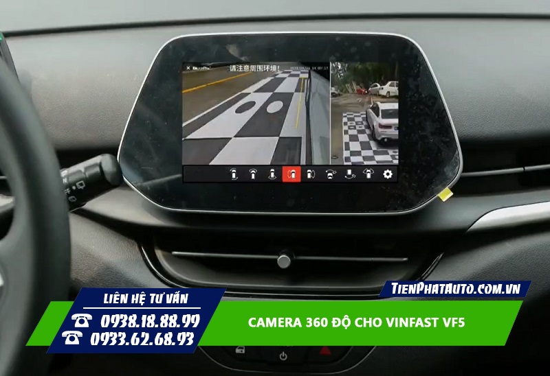 Camera 360 VF5 hiển thị các góc quay theo tín hiệu xi nhan