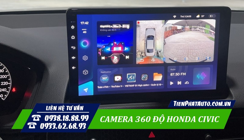 Màn hình Android tích hợp camera 360 độ cho Honda Civic