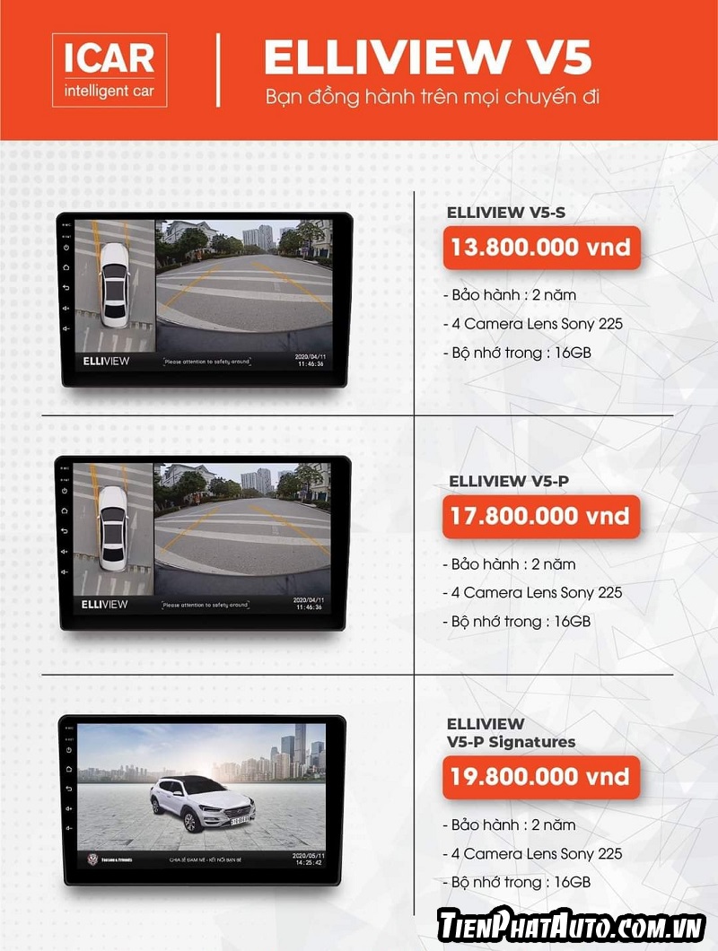 Bảng giá camera 360 độ Elliview iCar chính hãng lắp đặt màn hình Zin