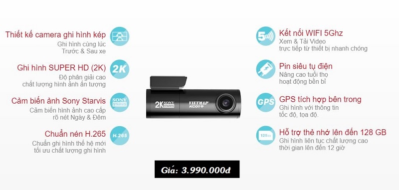 Bảng giá và tính năng camera hành trình Vietmap KC01