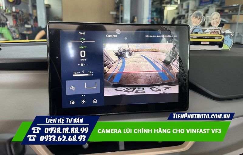 Camera lùi VF3 được lắp tích hợp màn hình zin và có đánh lái theo vô lăng