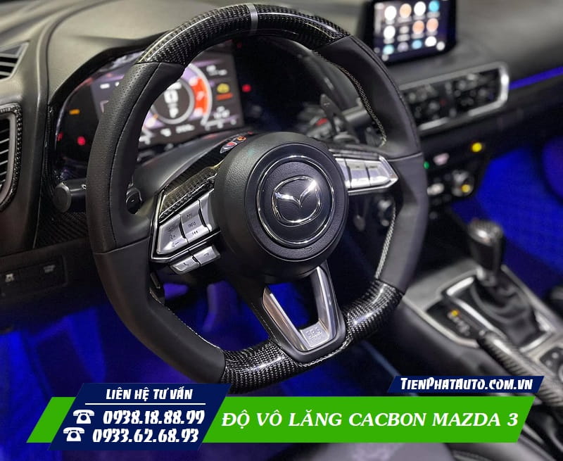 Độ vô lăng cacbon Mazda 3 tạo cảm giác cầm nắm chắc chắn hơn