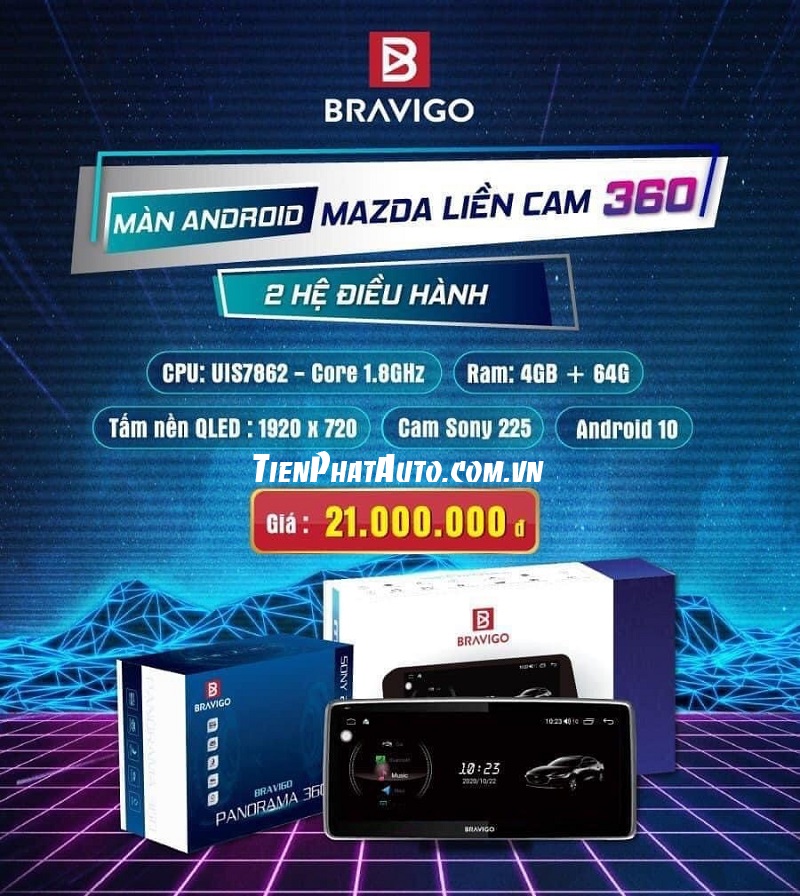 Giá lắp màn hình Android Bravigo Mazda có hệ thống camera 360
