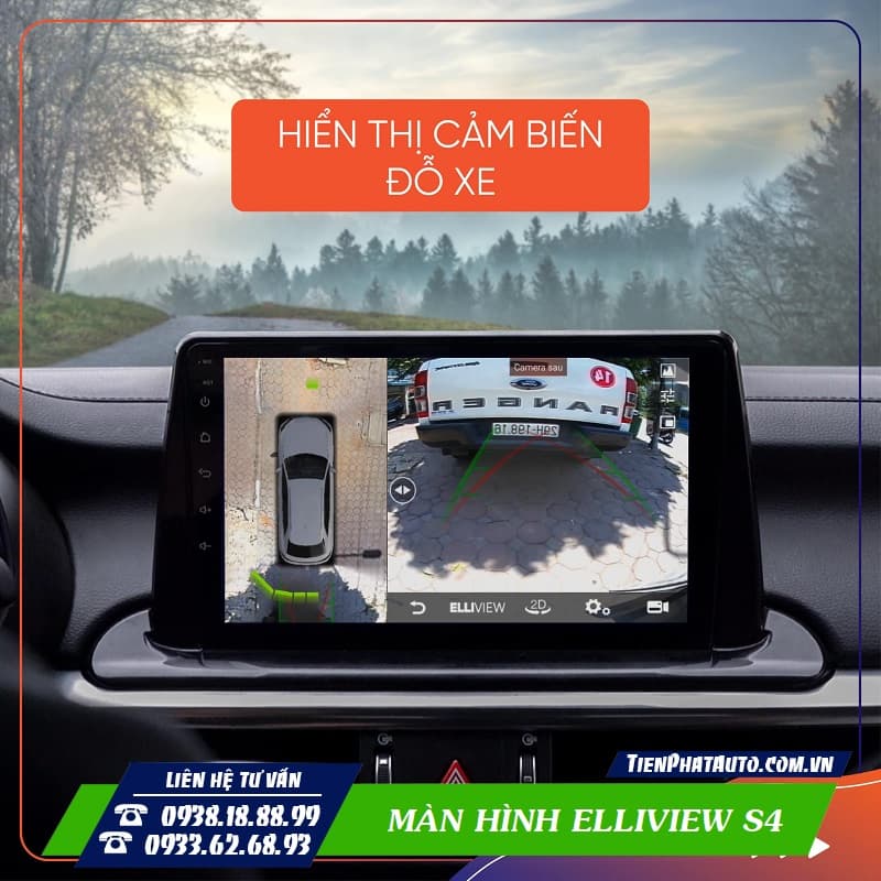 Màn hình Elliview S4 tích hợp hiển thị cảm biến đỗ xe zin