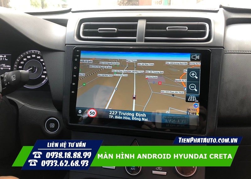 Màn hình Android Hyundai Creta giúp xem chỉ đường và cảnh báo giao thông tiện lợi