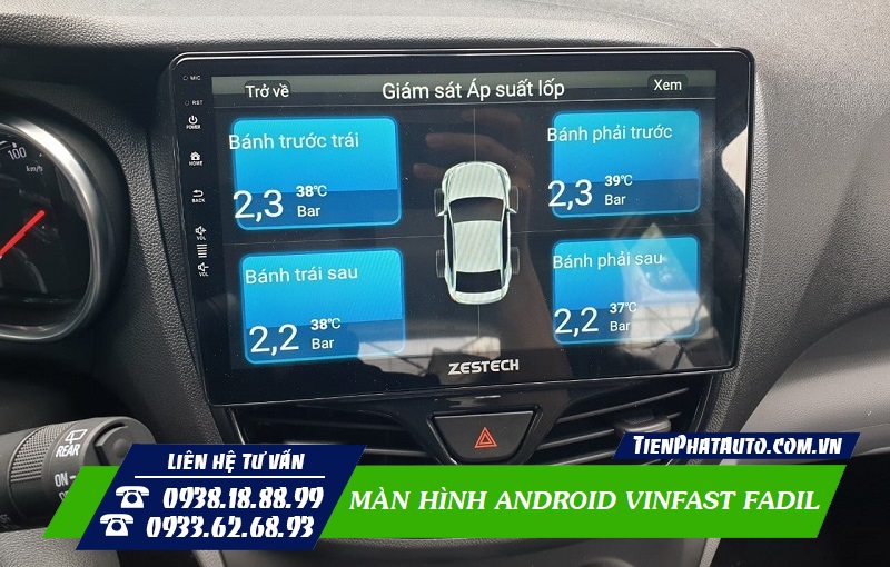Màn hình tích hợp cảm biến theo dõi áp suất 4 lốp xe