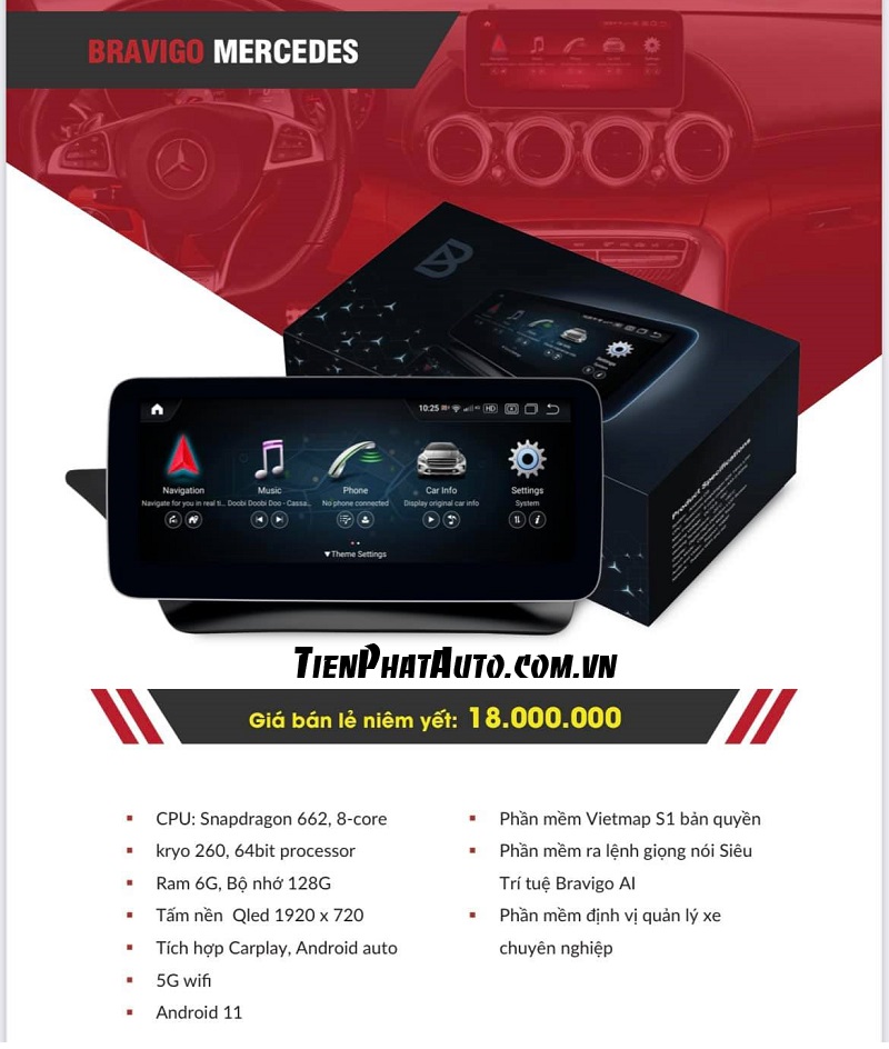Bảng giá màn hình Android Bravigo dành cho các dòng xe Mercedes