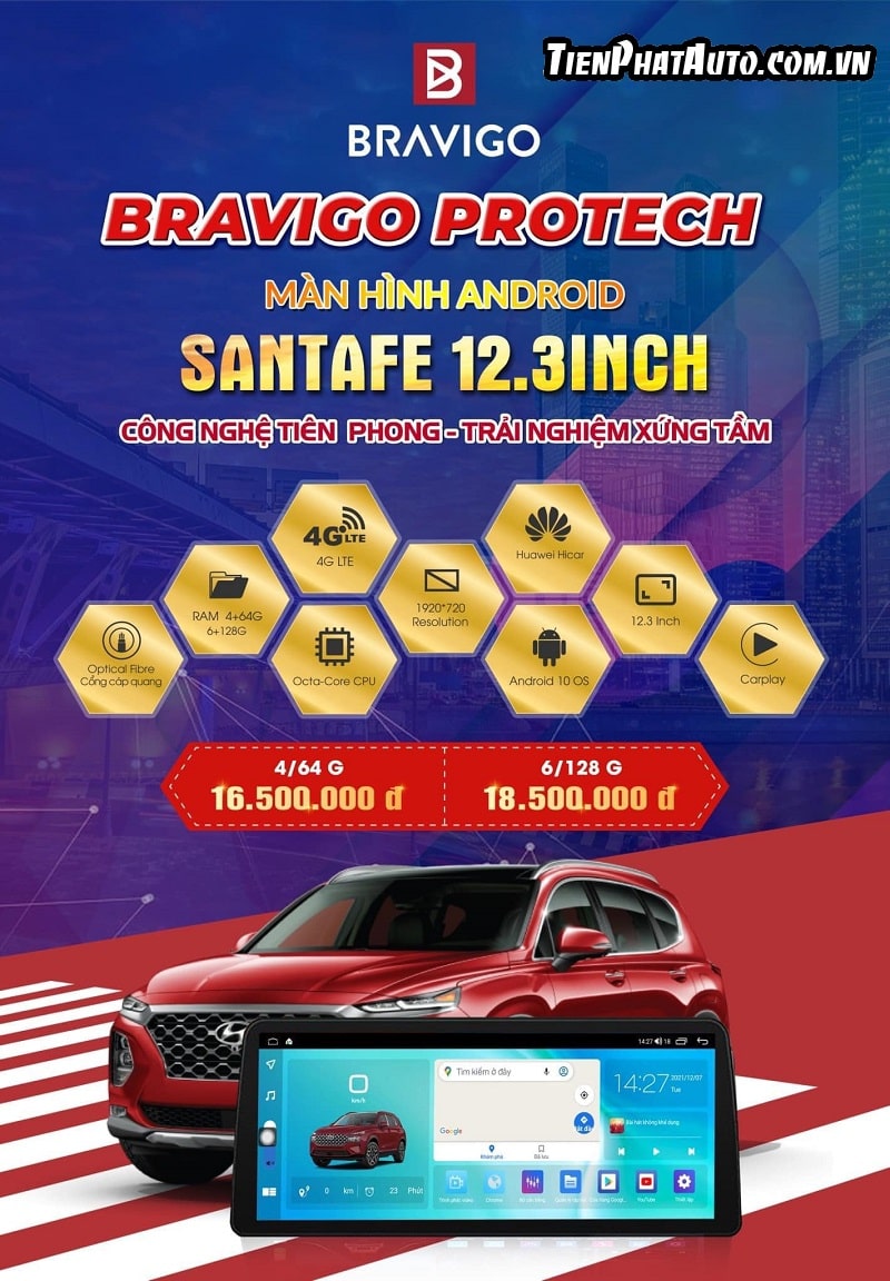 Bảng giá màn hình Bravigo Pro Tech dành cho xe Hyundai Santafe