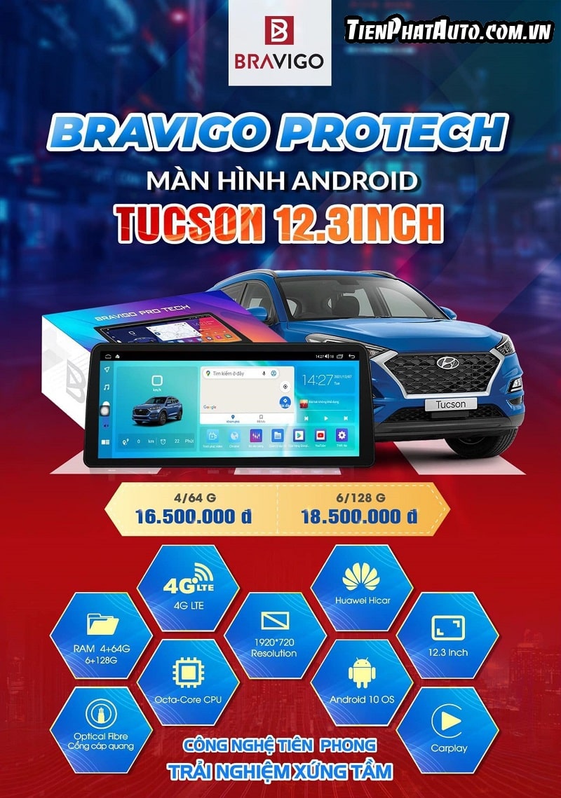 Bảng giá màn hình Bravigo Pro Tech dành cho xe Hyundai Tucson