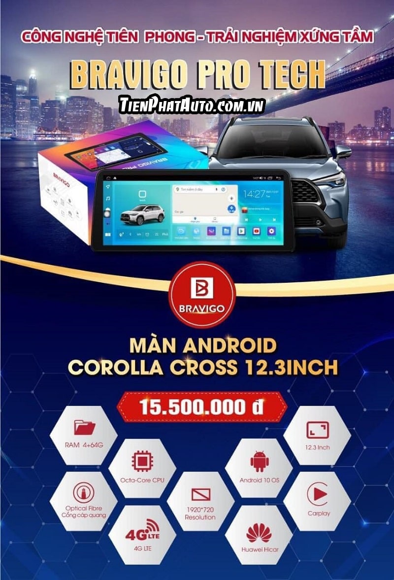 Bảng giá màn hình Bravigo Pro Tech dành cho xe Toyota Cross