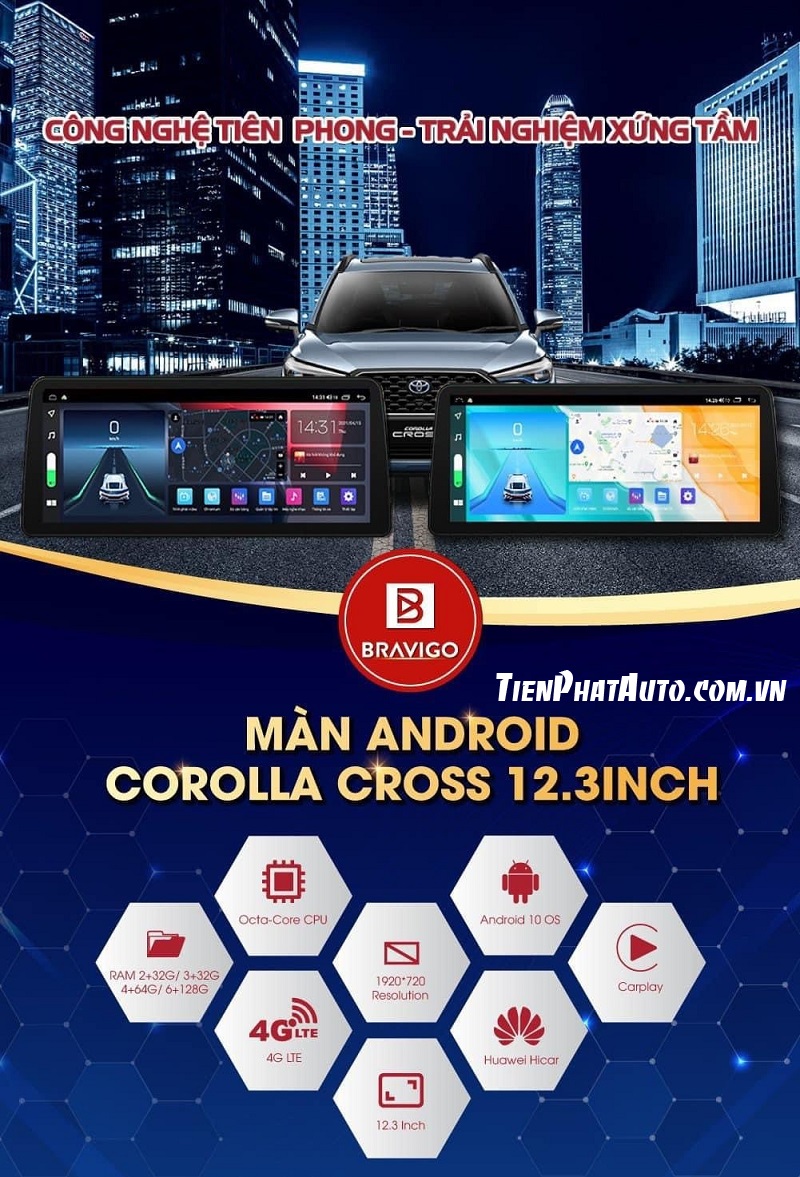 Thông số chi tiết cấu hình màn hình Bravigo Toyota Cross kiểu ngang