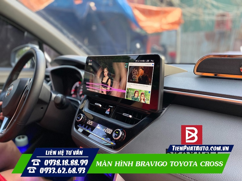 Màn hình Bravigo cho xe Toyota Cross kiểu dáng nằm ngang mẫu mới