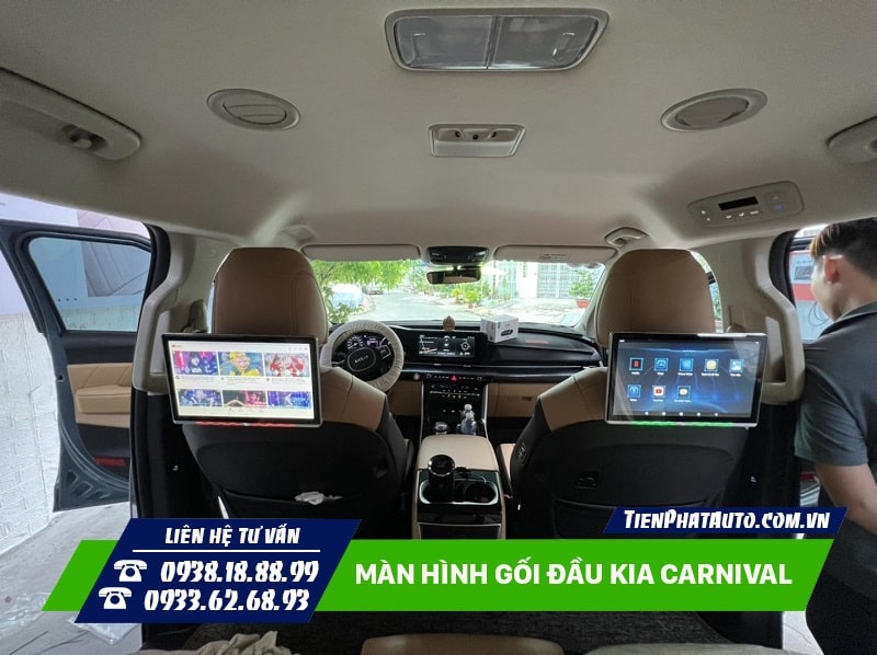 Lắp thêm màn hình gối đầu Kia Carnival giải trí tiện lợi hơn