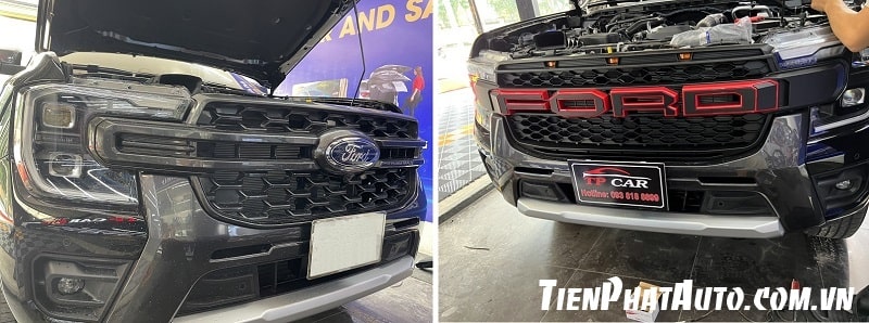 Ford Ranger 2023 trước và sau khi độ mặt ca lăng