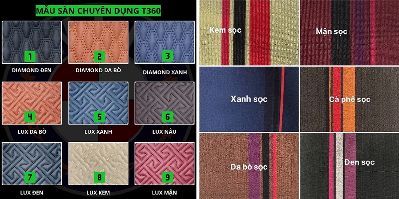 Bảng mẫu thảm lót sàn chất liệu 360 độ cao cấp cho Kia Seltos