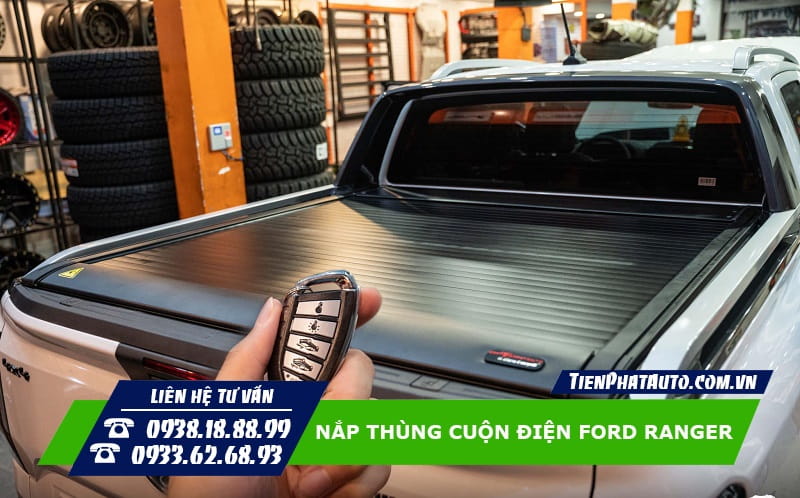 Nắp thùng cuộn điện Ford Ranger 2023 tích hợp sử dụng trên Remote