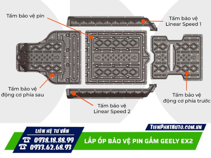 lắp ốp bảo vệ pin gầm geely ex2 che phủ toàn bộ không gian gầm