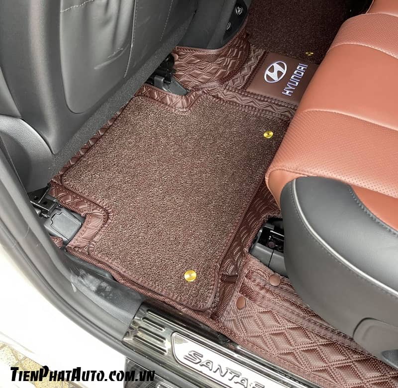 Thảm lót sàn Hyundai Santafe 2021 được may đúng chuẩn phom xe