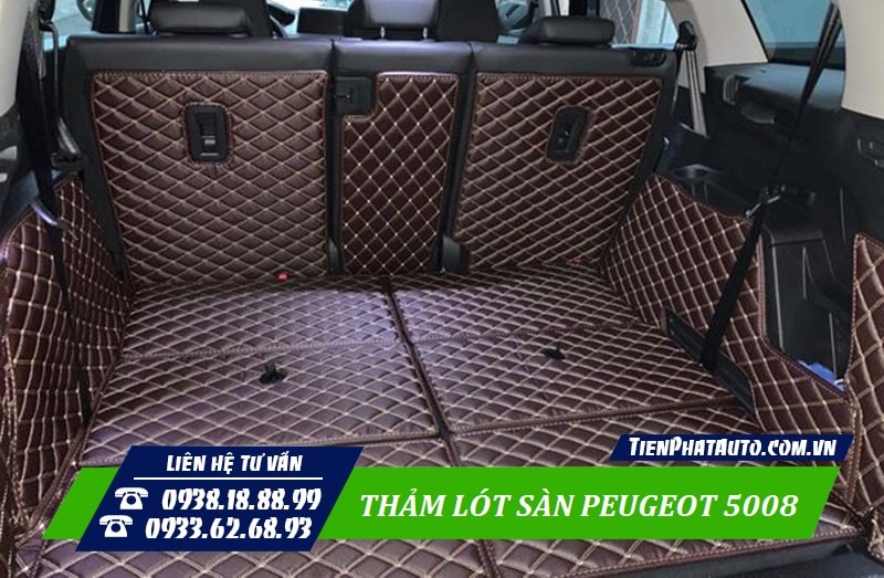 Thảm lót sàn Peugeot 5008 được thiết kế may Full phần cốp sau xe