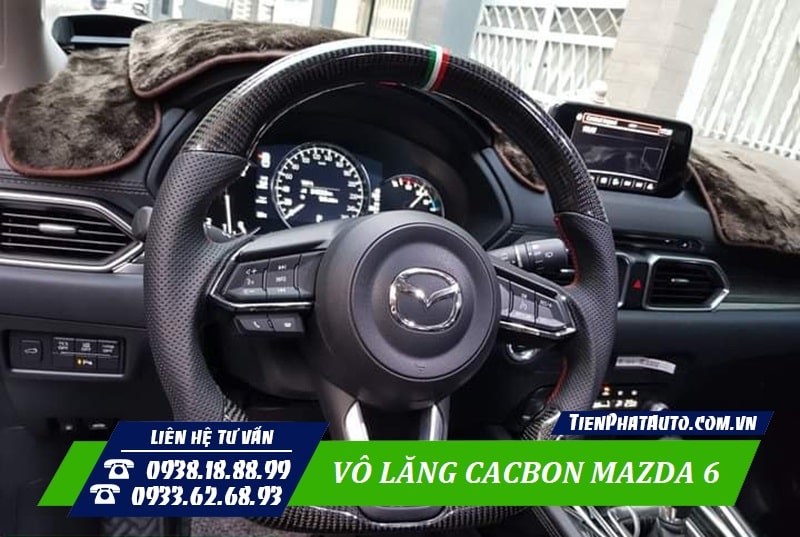 Độ vô lăng cacbon Mazda 6 hoàn toàn cắm giắc zin theo xe 100%