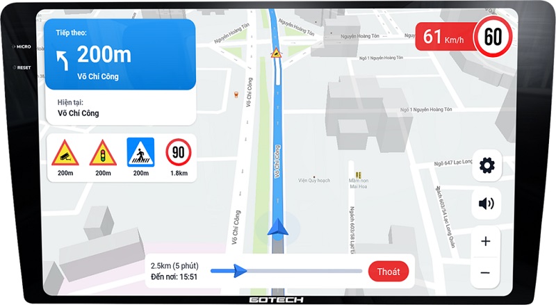 Màn hình Gotech GT 2K tích hợp chỉ dẫn đường và cảnh báo giao thông