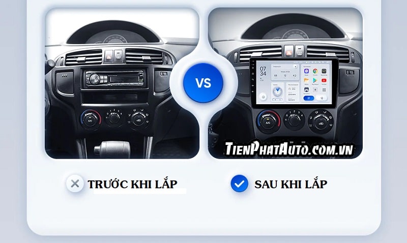 Hình ảnh trước và sau khi lắp đặt màn hình ô tô TEYES